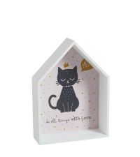 Wandschrank Schwarze Katze mit 'Do all things with love'-Spruch