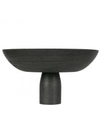 schwarze Deko-Schale auf Fuß aus Holz mit gerillter Außenseite