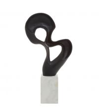 schwarzer Deko-Aufsteller mit geschwungenem Aufsatz aus schwarzem Metall & weißem Sockel aus Marmor