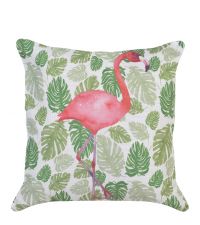 Dekokissen mit Blatt- und Flamingoprint, grün-pink