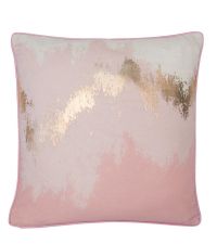 Kissenhülle mit Ombré-Farbverlauf, schimmernden Gold-Elementen und Keder, rosa