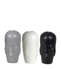 3er-Set Kerzen mit Gesichtskonturen, grau, weiß & schwarz
