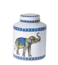 Dose aus Keramik mit Ethno-Elefant-Print, blau & weiß