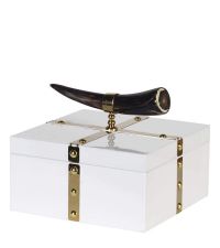 moderne Box mit goldenem Rahmen und Horn-Griff, Hochglanz weiß 