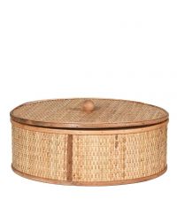 große, runde Schmuckdose aus geflochtenem Holz, naturfarben
