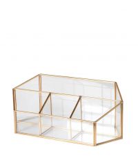 eleganter Schmuckkasten aus klarem Glas mit goldenem Metallrahmen
