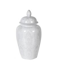 hohe Vase mit Deckel, Dose aus Keramik mit zarter Blumenverzierung