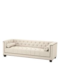 elegantes, naturfarbenes Sofa mit Knopheftung & Nieten, Holzfüße schwarz, von Eichholtz
