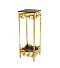 goldener Beistelltisch mit geometrischer Musterung und getönter Glasplatte von Eichholtz
