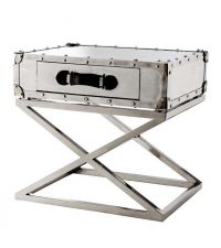 moderner Beistelltisch im Koffer-Style mit Ledergriffen und Aluminium-Finish, Eichholtz 