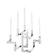 geometrisch geformter, fünfarmiger Kerzenständer aus Edelstahl mit silber glänzendem Nickel-Finish von Eichholtz