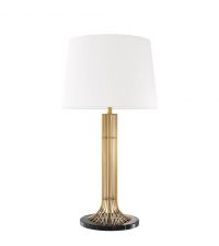 Tischlampe aus zartem Metallgitter mit Gold-Finish auf schwarzer Marmorplatte mit weißem Lampenschirm von Eichholtz