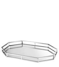 achteckiges, verspiegeltes Tablett aus Glas und geometrisch geformtem Edelstahl-Rahmen mit silber glänzendem Nickel-Finish von Eichholtz