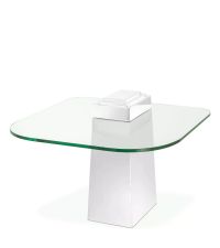 moderner Beistelltisch mit silbernem Edelstahlfuß, Tischplatte aus klarem Glas, Eichholtz