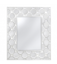 geometrisch gemusterter, weißer Wandspiegel, groß