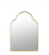 Wandspiegel mit Rundungen und zartem Rahmen aus goldenem Metall