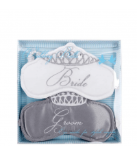 süßes Schlafmasken-Set 'Bride & Groom', silber weiß glänzend