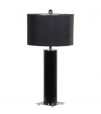 hohe schwarze Tischleuchte aus Glas & Chrom, Lampenschirm schwarz