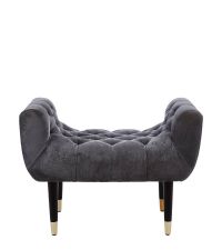 elegante Sitzbank oder Hocker mit schwarzen Beinen & goldenem Detail, Chenille dunkelgrau