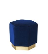 sechseckiger, großer Samt-Pouf, blau & gold