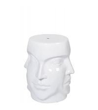 weißer Hocker aus Keramik mit Gesichtskonturen