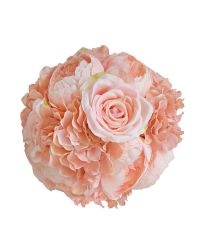 Kugelstrauß mit Hortensien und Rosen in Rosa