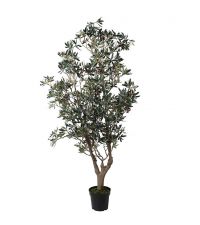 prächtiger, künstlicher Olivenbaum, großer Olivenstrauch in schwarzem Topf