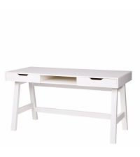 Schreibtisch aus Kiefernholz mit Schubladen, weiß 