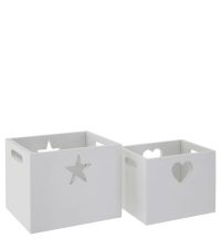 2er-Set Kinderzimmer-Aufbewahrungsboxen mit Herz & Stern, Spielzeugbox weiß
