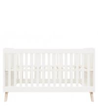 umbaubares Babybett aus weißem Holz & Buche im Retro-Style mit höhenverstellbarem Lattenrost, 70 x 140 cm