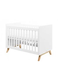 Babybett aus weißem Holz & Buche im Retro-Style mit höhenverstellbarem Lattenrost, 60 x 120 cm