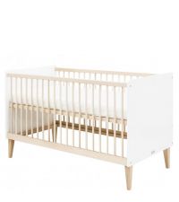großes, umbaubares Babybett aus Buchenholz & weißem Holz mit höhenverstellbarem Lattenrost, 70 x 140 cm
