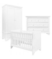 Babyzimmer-Set Babybett, Kommode & Kleiderschrank aus weißem Holz mit Umrandung