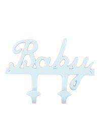 kleine Wandgarderobe Baby Schriftzug hellblau