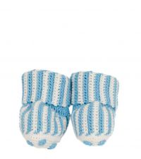 gestrickte Baby-Booties Söckchen hellblau-weiß gestreift