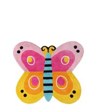 Kinderteppich Schmetterling aus Baumwolle, kleiner Baumwoll-Teppich in Schmetterlingsform rosa, orange & gelb