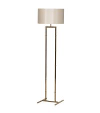 goldene Stehlampe mit beige schimmerndem Lampenschirm