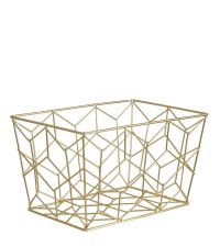 geometrisch geformter Aufbewahrungskorb aus goldenem Eisendraht