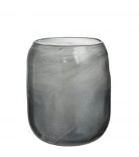 mittelgroßes Windlicht oder Vase aus massivem, glänzenden Glas verlaufend grau