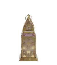 goldene Laterne mit orientalischem Muster und lila Glaseinsatz