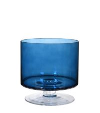 Windlicht auf Fuß aus blau getöntem Glas