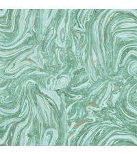 leicht schimmernde Tapete in Marmor-Optik, türkis-grün mit goldenen Akzenten