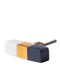 rechteckig geformter Möbelknauf in weiß/gold/blau