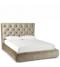 traumhaftes Samtbett Polsterbett mit tiefer Knopfheftung & Samtbezug beige / gold