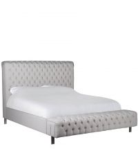 prächtiges Polsterbett mit hohem Betthaupt mit Knopfheftung & integrierter Bettbank, grau