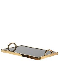 elegantes Tablett mit goldenem Rahmen & schwarzer Glasfläche