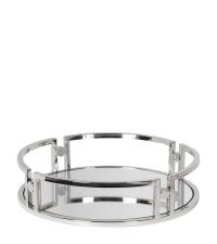 elegantes, rundes Tablett aus Edelstahl & Spiegelglas mit geometrisch geformtem Rahmen