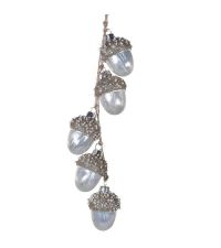 5 hängende, glänzende Deko-Eicheln besetzt mit kleinen Perlen, silber & gold