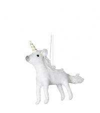 weicher, flauschiger Christbaumanhänger Einhorn mit weißer Mähne
