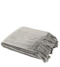 kuschelige Decke mit Kordel-Fransen aus Polyester in hellgrau